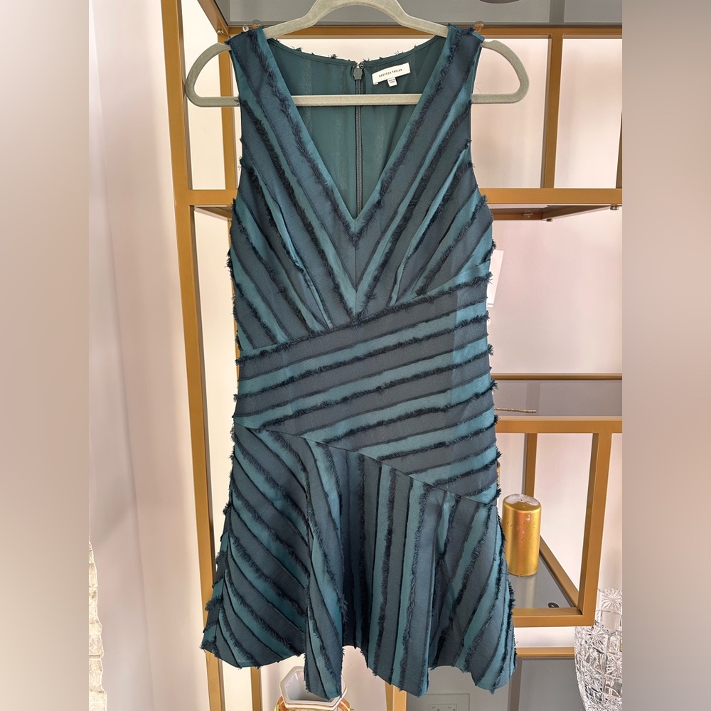 Rebecca Taylor Teal and Black Striped Midi Dress